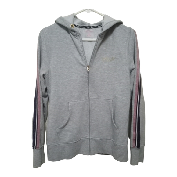 Juicy Couture Sport Full Zip Hoodie Sweatshirt. Pink & Blue Striped Sleeves. M - Picture 6 of 8